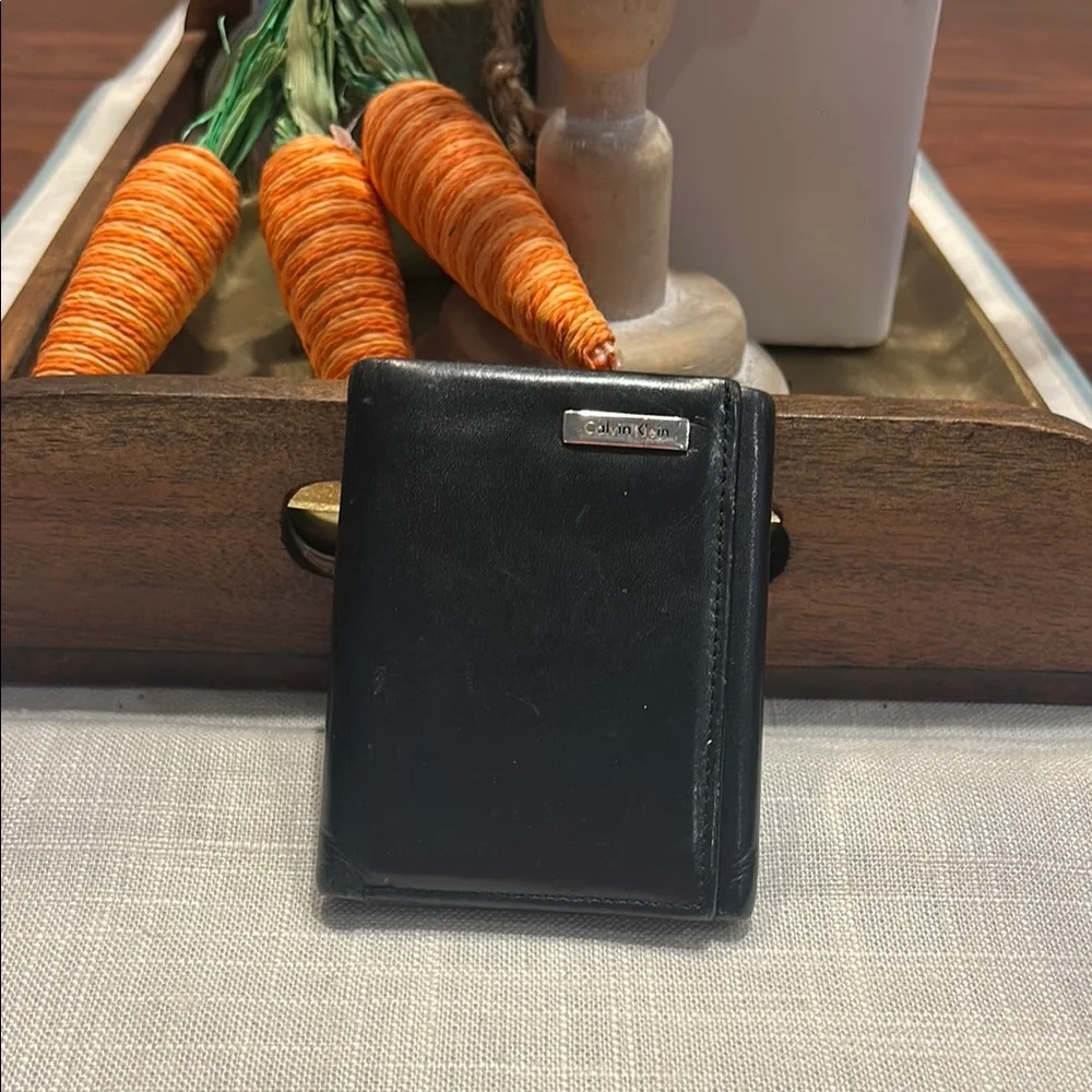 💥2/$10 Calvin Klein Mens Black Leather trifold slim Wallet